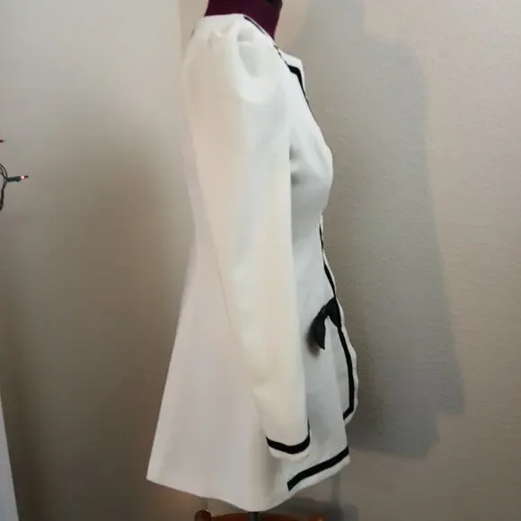 Blingor White Midi Coat with black bows L NOS fitted anime style - Picture 4 of 15